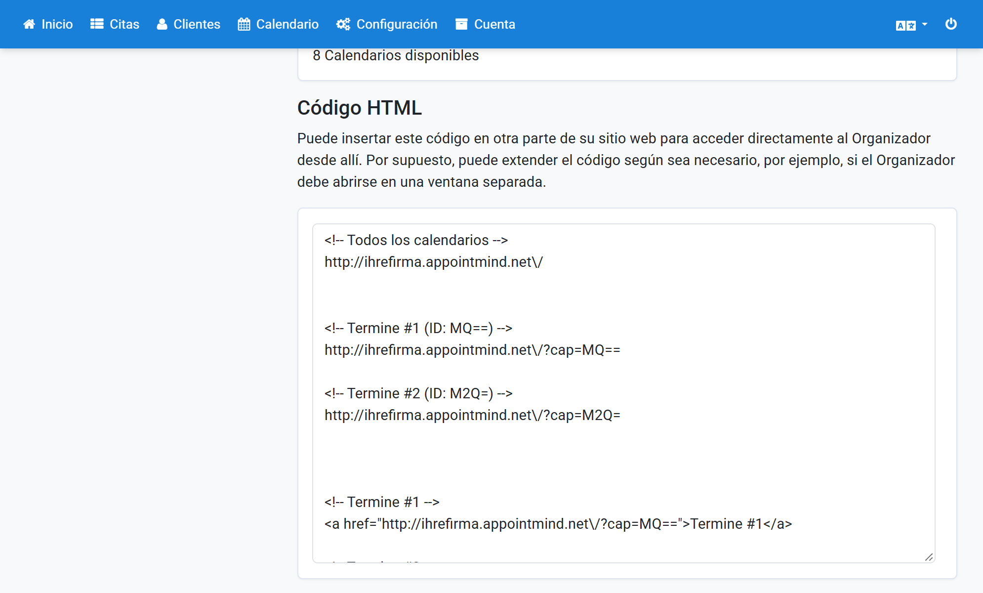 Seleccione y copie la URL del calendario