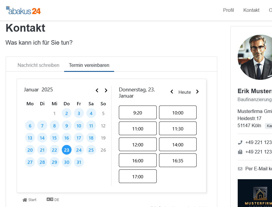 El calendario se muestra ahora en Contacto > Concertar cita