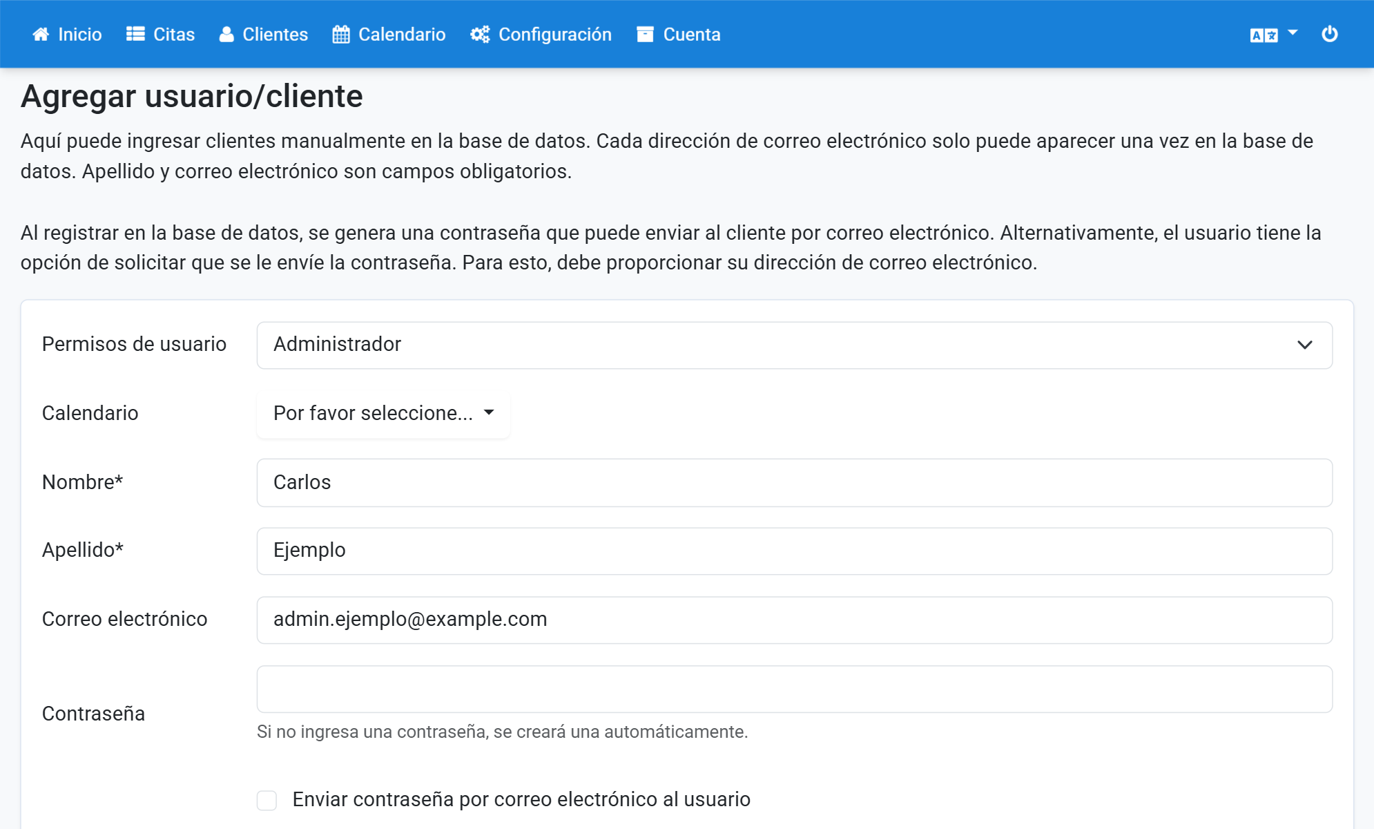 Introduzca los datos del cliente