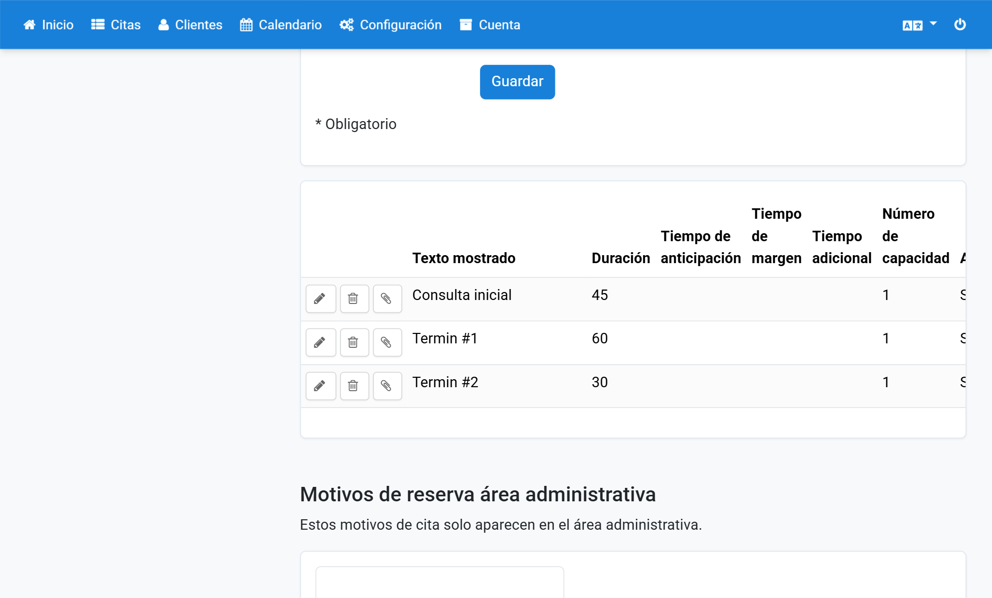 El motivo de cita aparece ahora en la lista