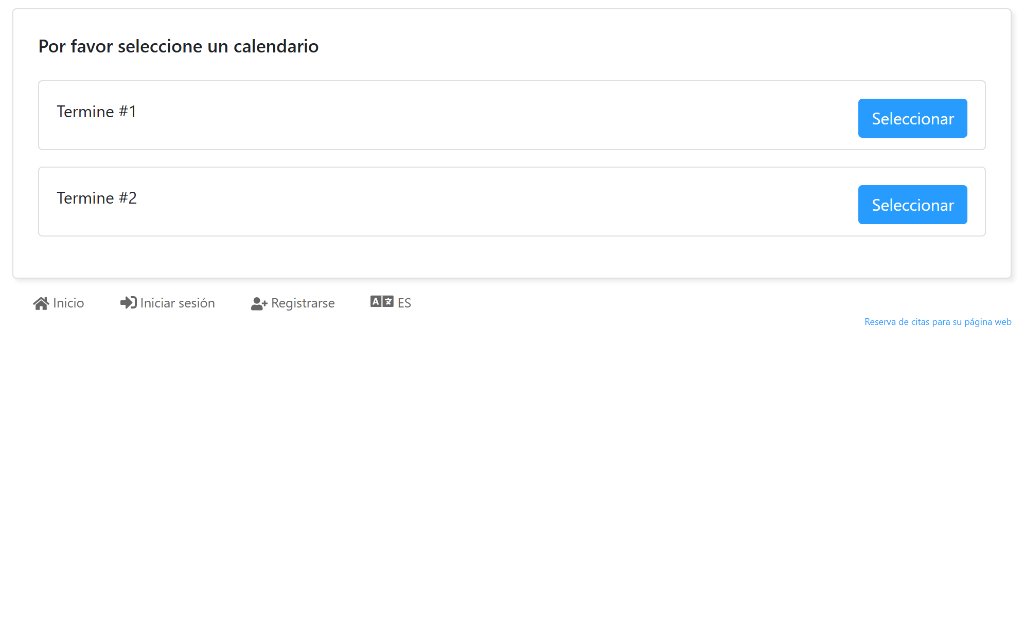 Abra la página de reservas y haga clic en Seleccionar junto al calendario deseado
