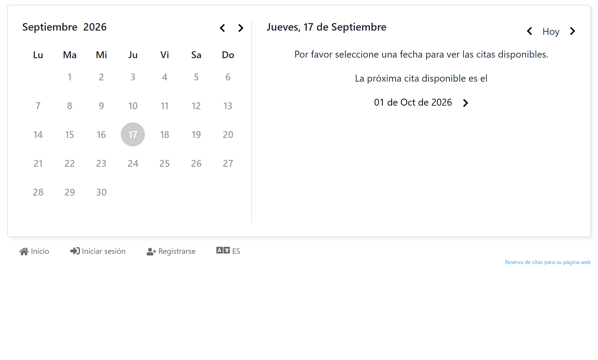 La primera cita disponible para clientes nuevos está al menos 14 días en el futuro