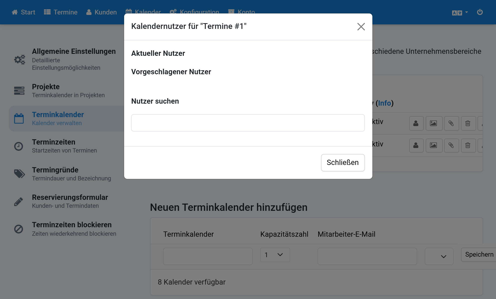 Se muestran los usuarios disponibles para ese calendario