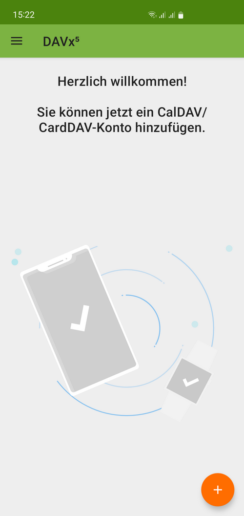 Abra DAVx5 en su smartphone y pulse el signo más para añadir una cuenta nueva