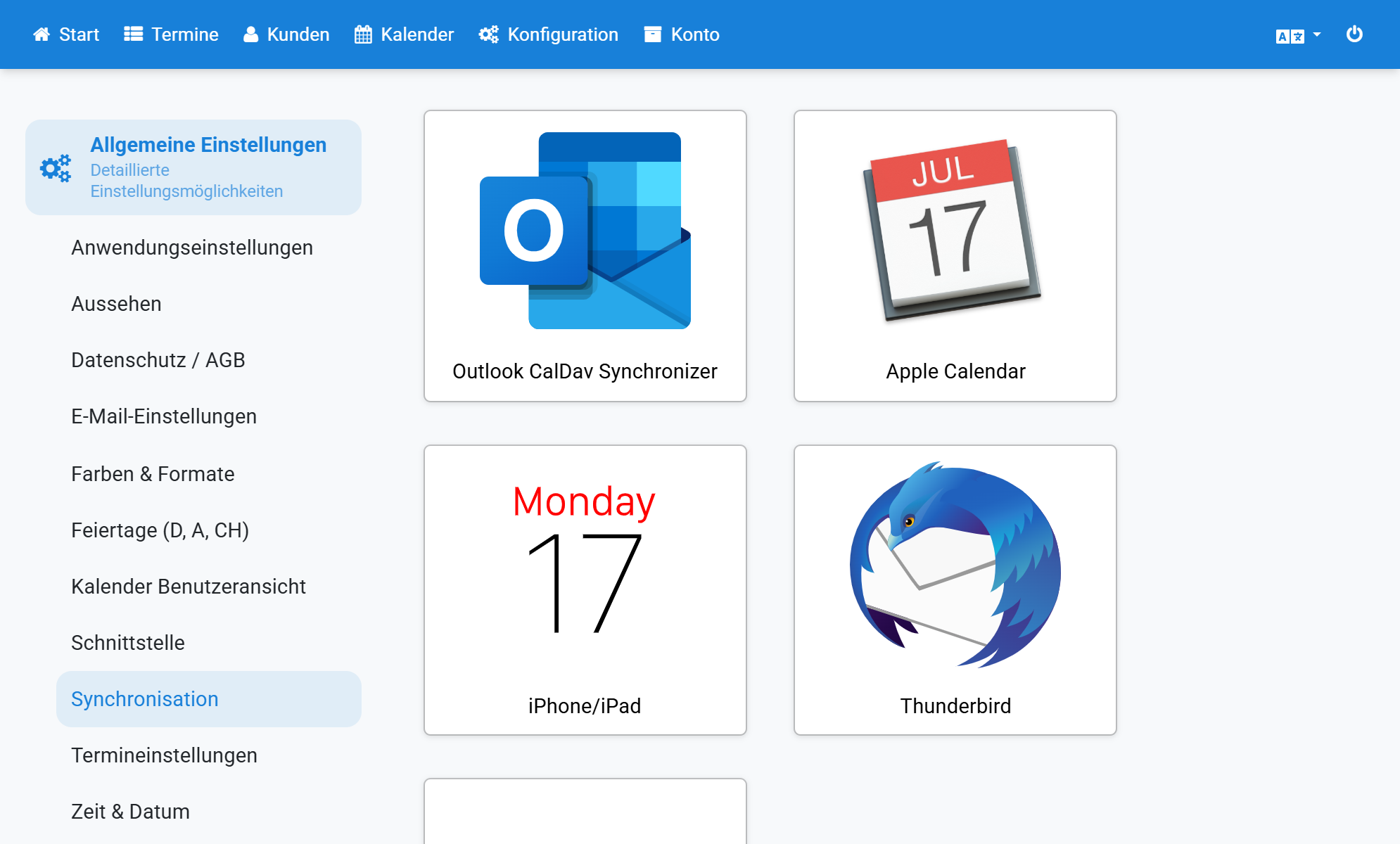 Seleccione Apple Calendar en Sincronización
