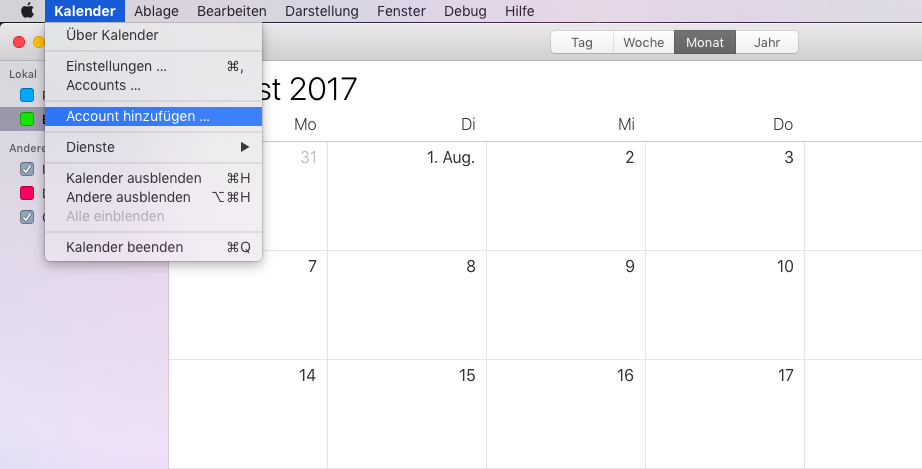En el menú Calendario, elija la opción Añadir cuenta