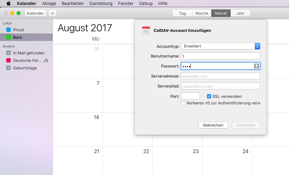 Introduzca la misma contraseña en el Calendario de Apple