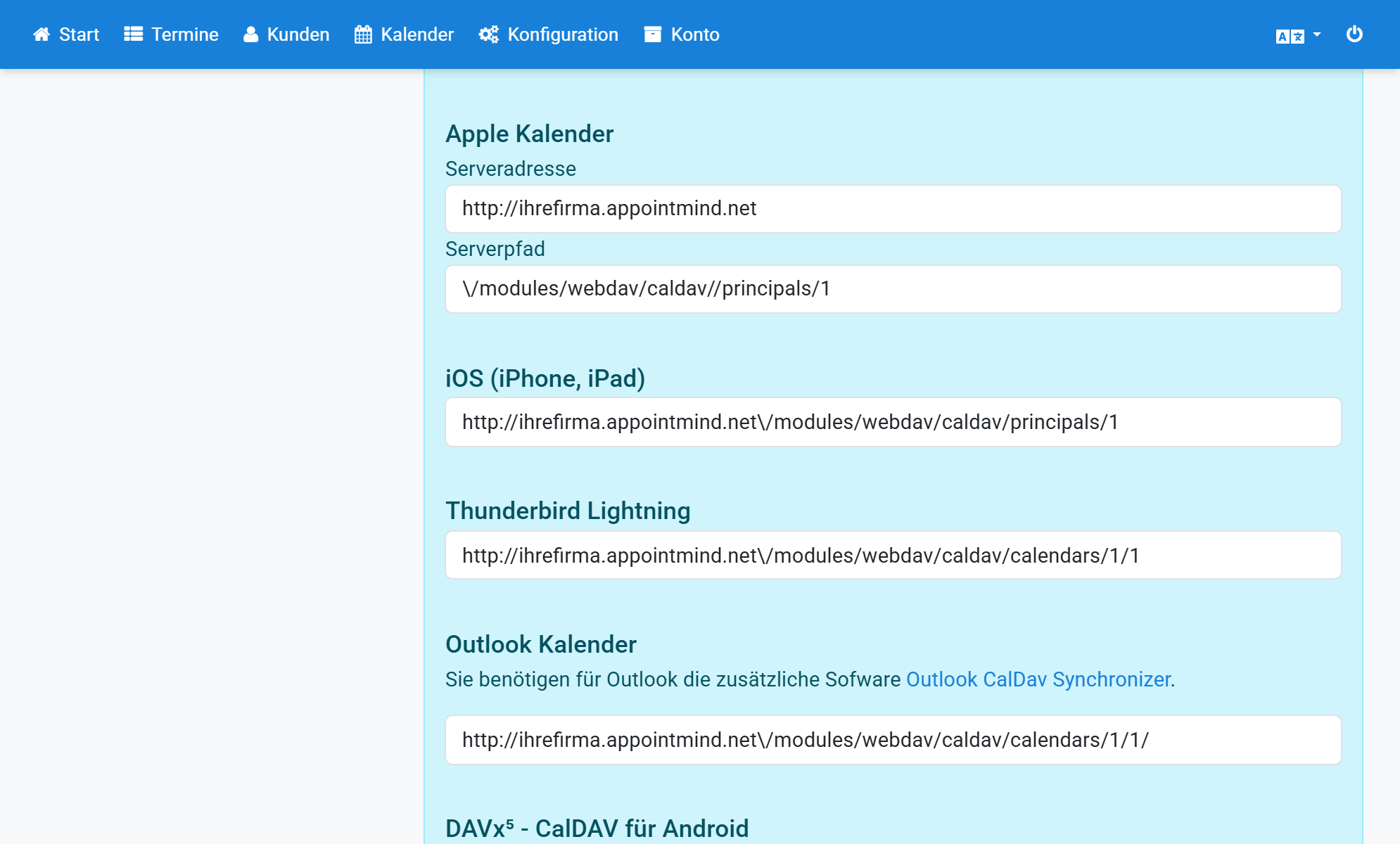 Copie en Appointmind la URL para iOS