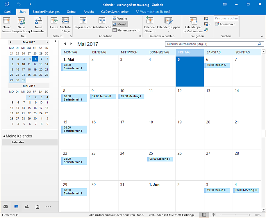 Abra su calendario de Outlook y haga clic en CalDav Synchronizer