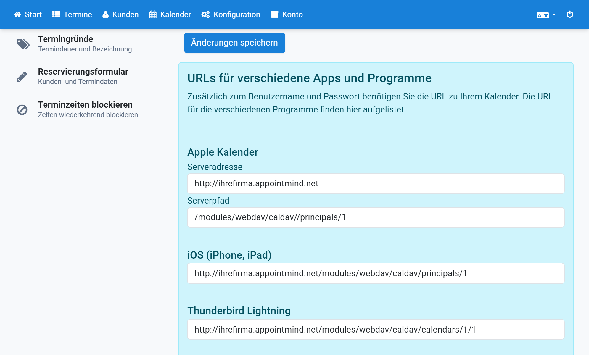 Desplácese hasta abajo del todo, hasta URLs para distintas apps y programas