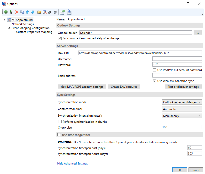 Haga clic en Ok para guardar la configuración