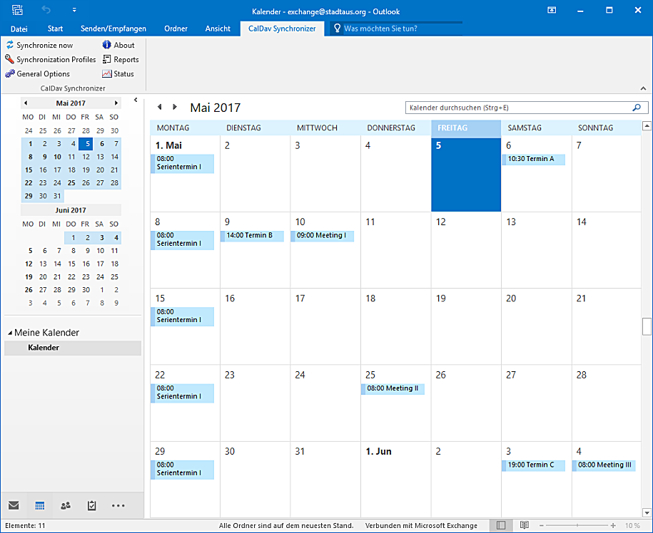 En Outlook puede iniciar la sincronización manualmente haciendo clic en Synchronize now