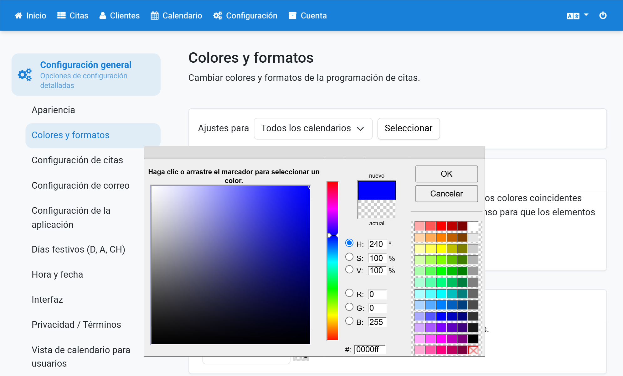 Haga clic en OK para aplicar el color seleccionado