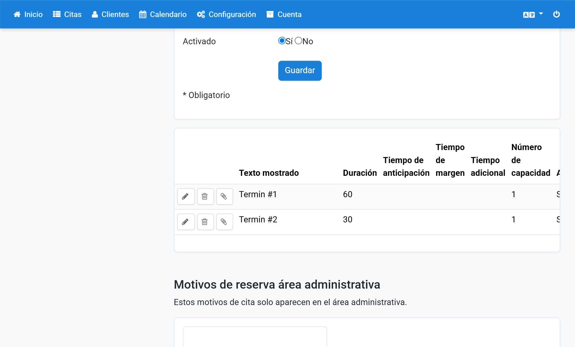Seleccione el motivo de cita que desea modificar