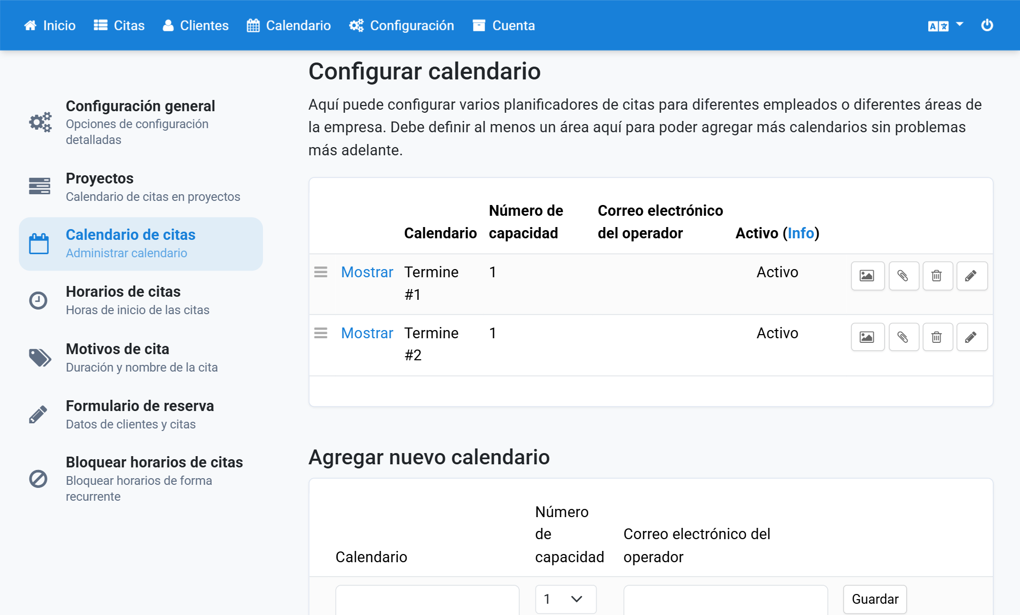 Haga clic en el icono de lápiz Editar del calendario que desea modificar