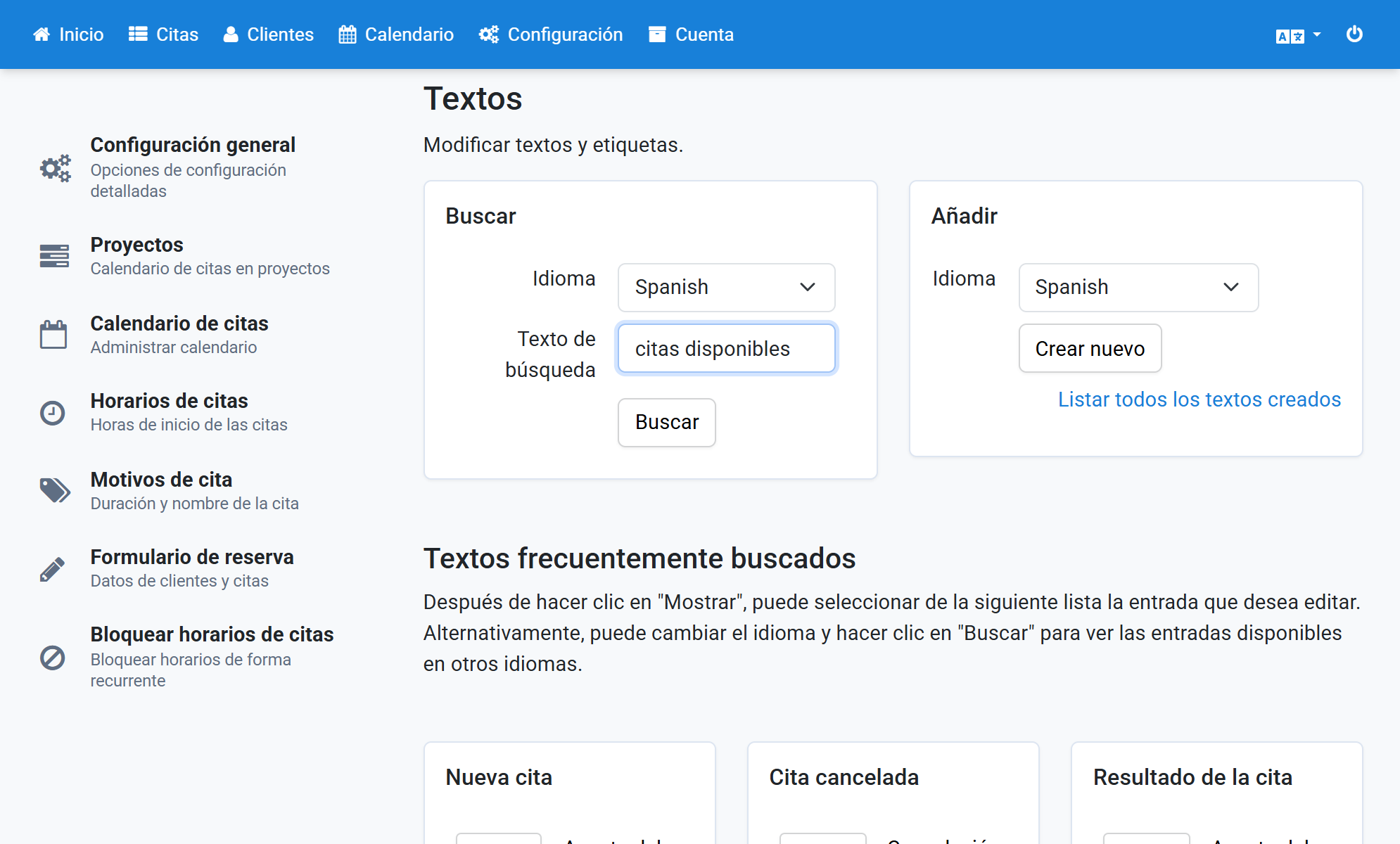 Busque citas disponibles y haga clic en Buscar