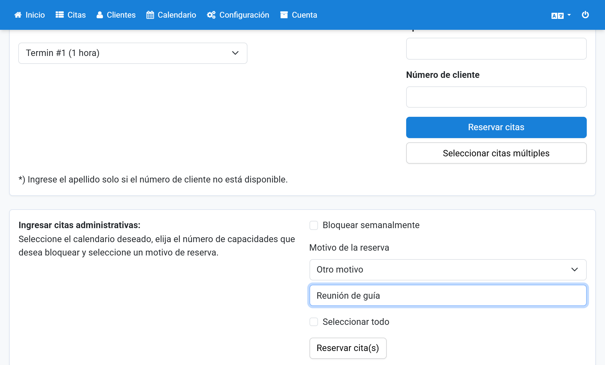 Haga clic en Reservar cita(s)