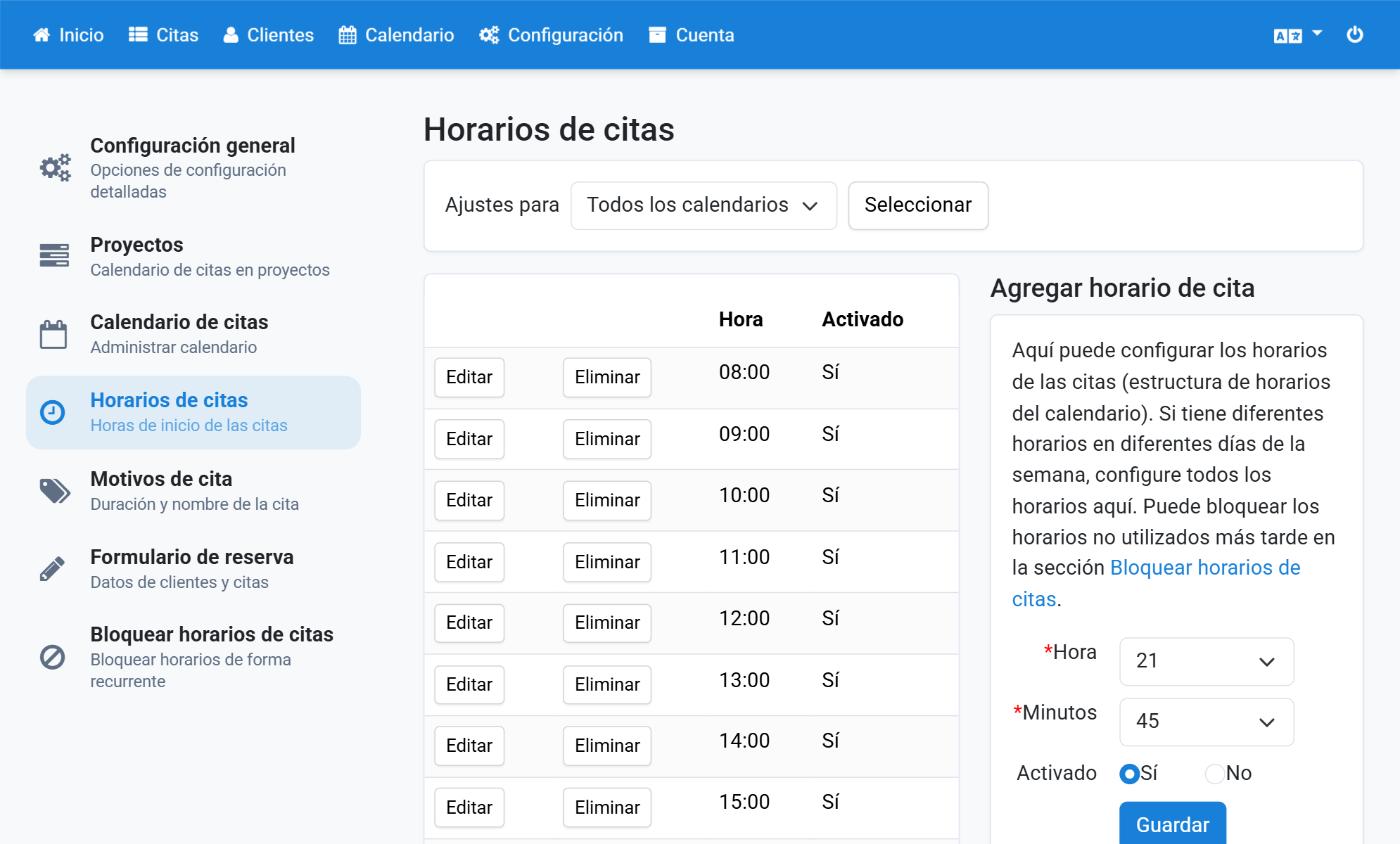Indique los minutos a los que empieza la cita