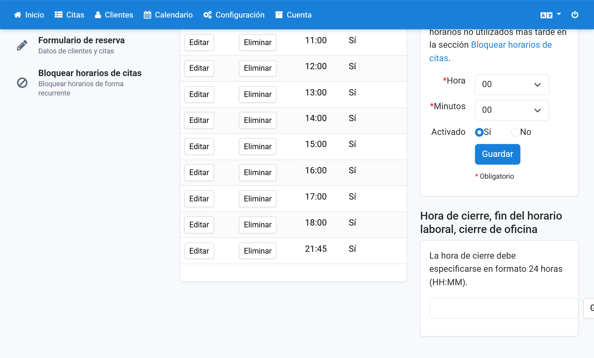 El horario de cita aparece ahora en la lista