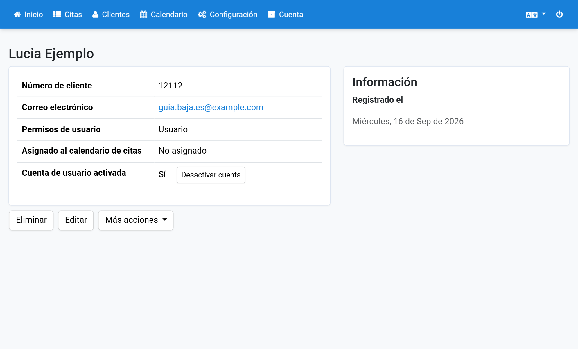 Para desactivar la cuenta de usuario, haga clic en Desactivar cuenta
