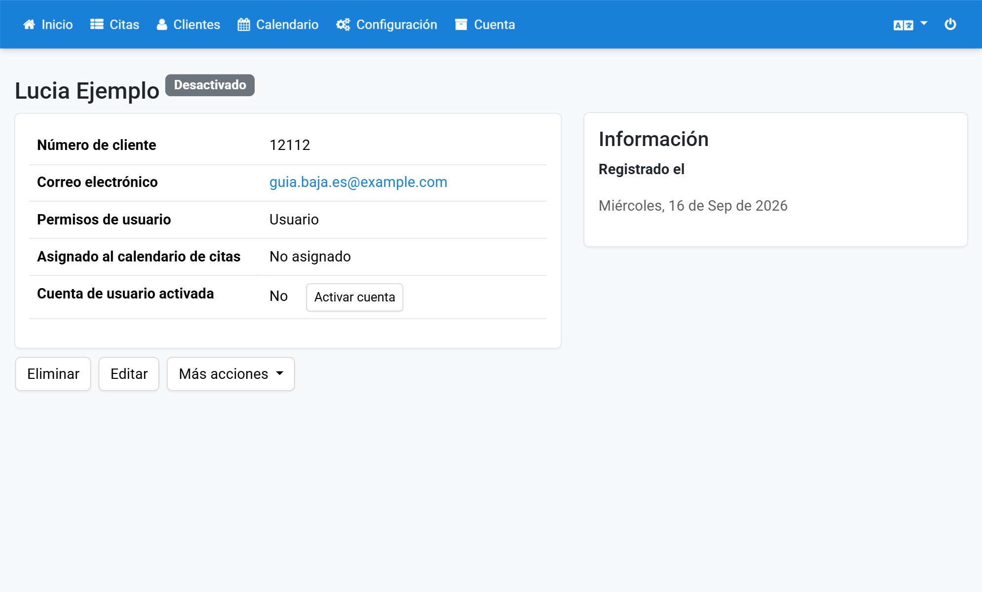 La cuenta de usuario aparece ahora como Desactivado