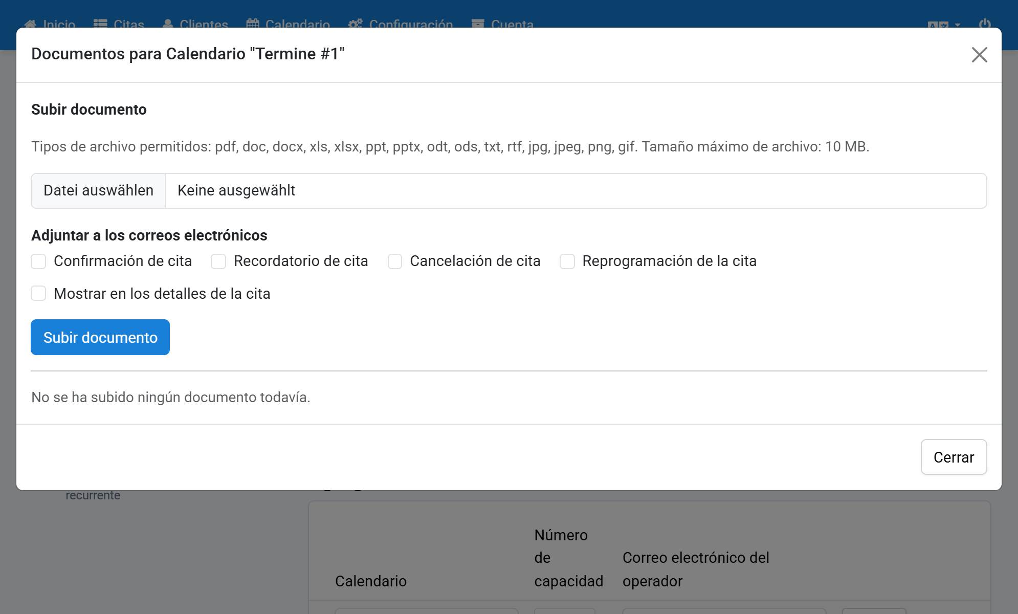 Haga clic en Datei auswählen y elija un documento, por ejemplo un PDF de 10 MB como máximo