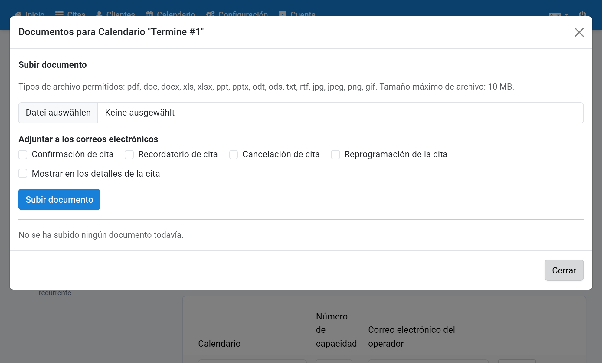 El documento se ha eliminado y ya no se adjunta a los emails