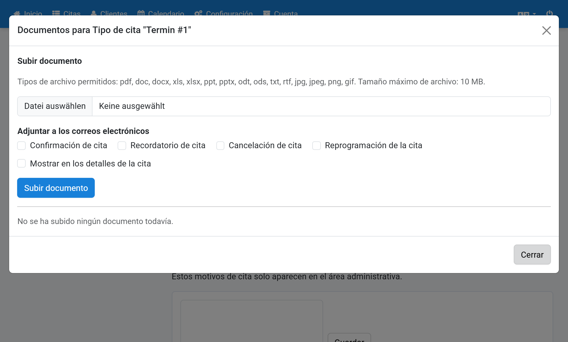 El documento se ha eliminado y ya no se adjunta a los emails