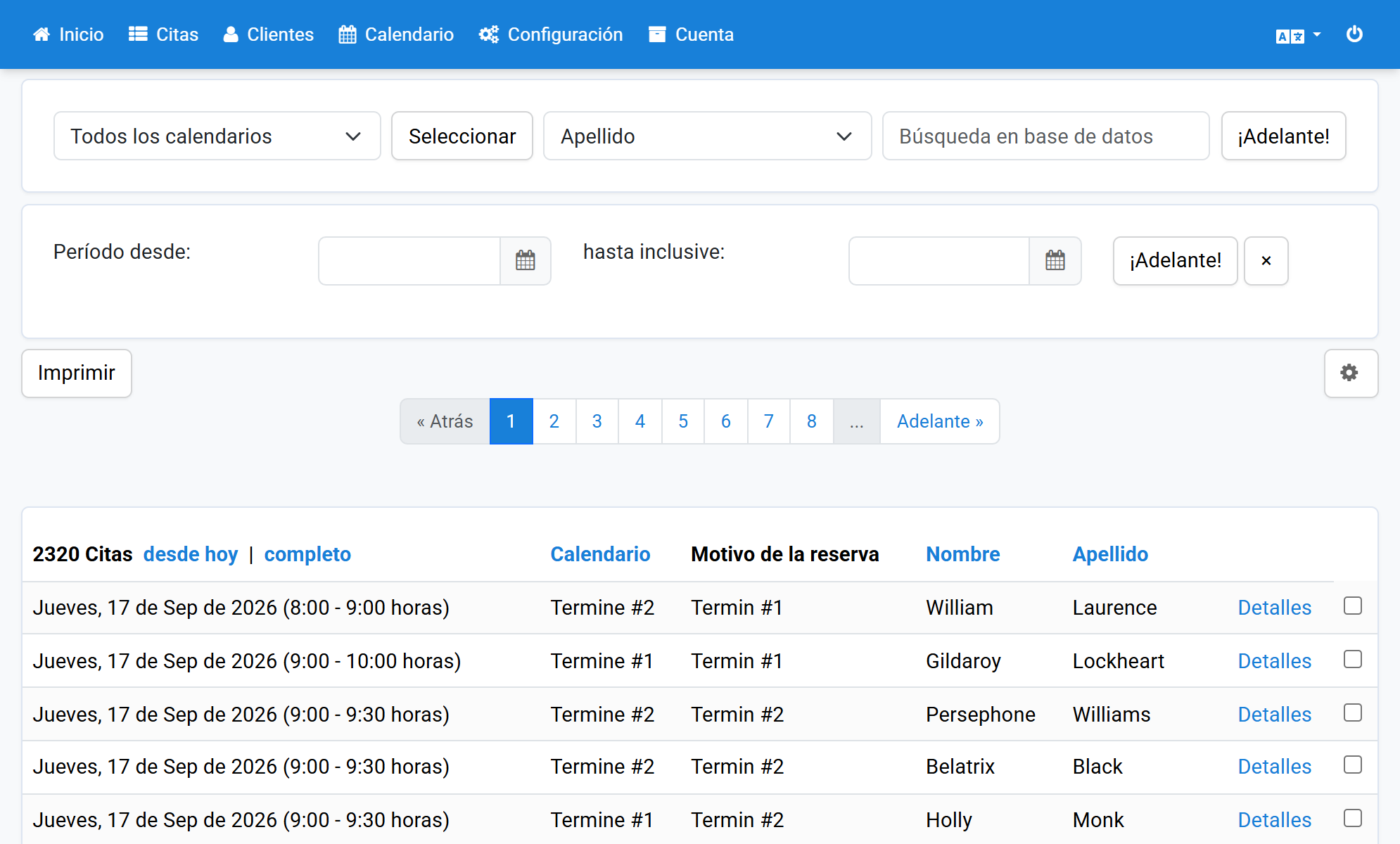 Haga clic en completo en el encabezado de la lista de citas