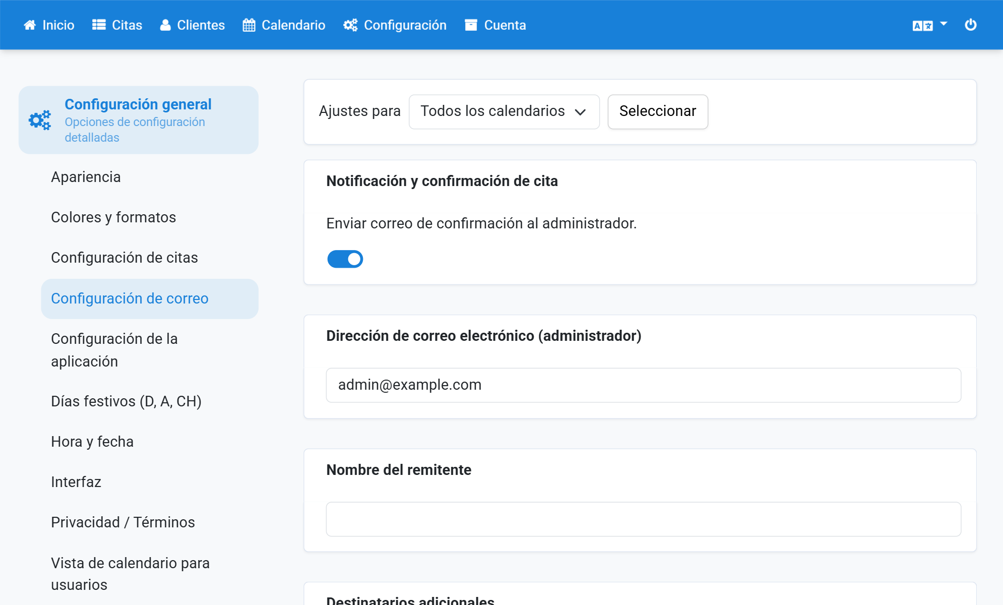 Cambie la dirección de email del operador