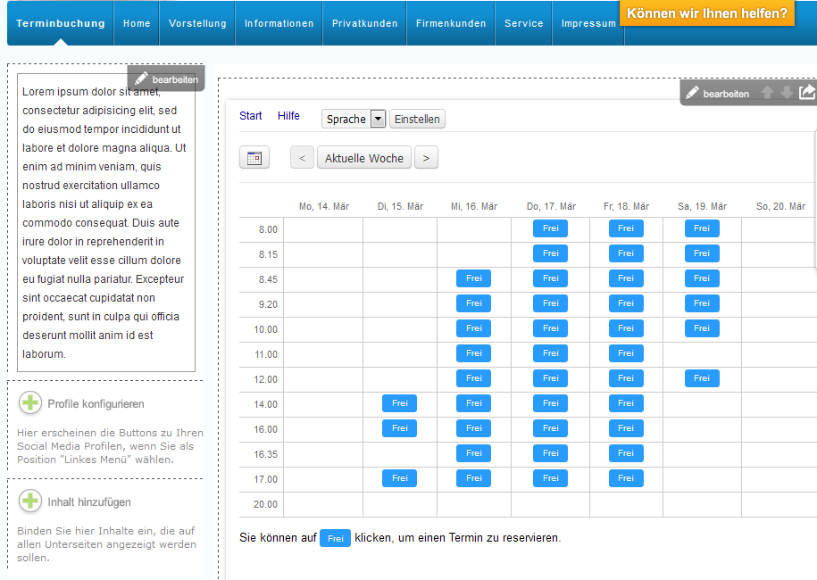 El calendario de citas está integrado correctamente