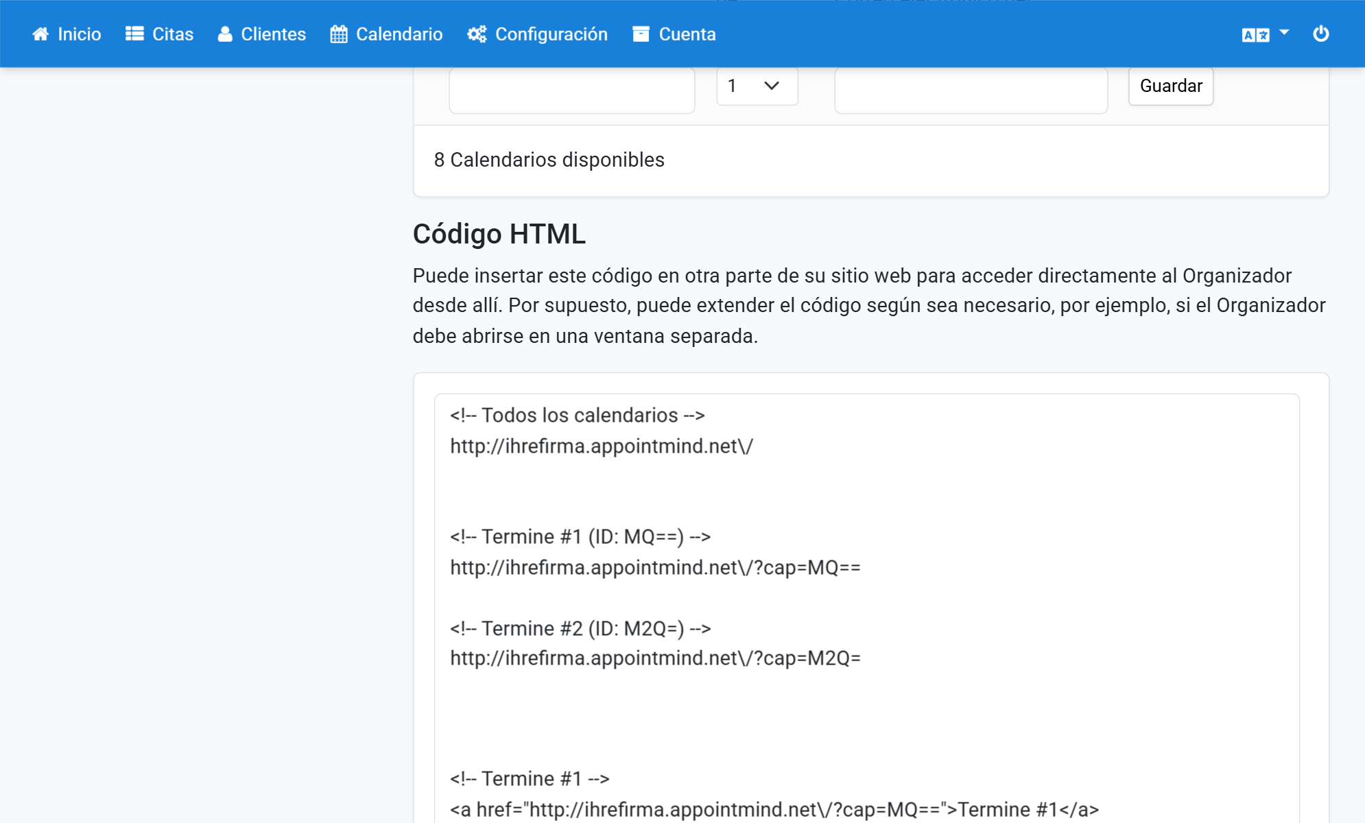Desplace la página hasta la sección Código HTML