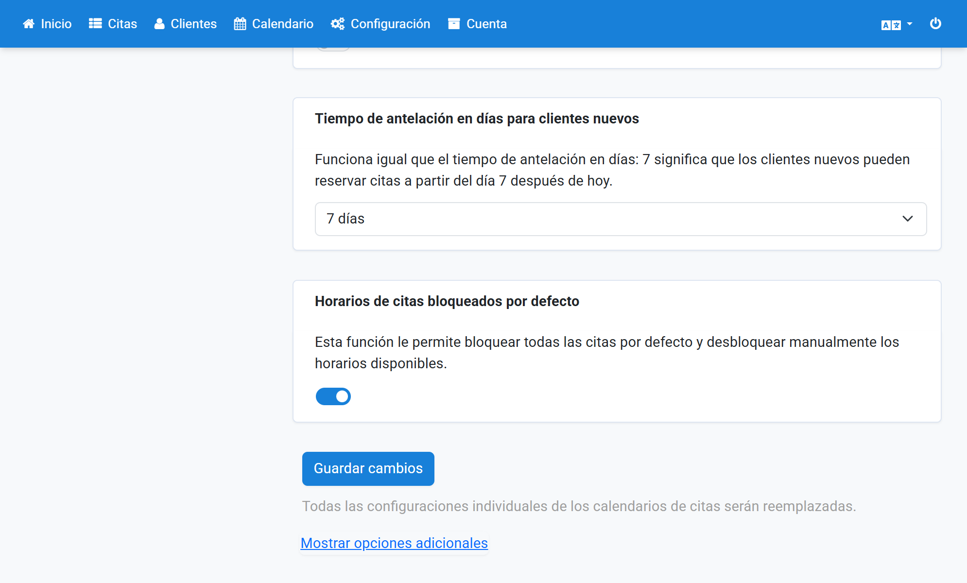 Active Horarios bloqueados de forma predeterminada y guarde