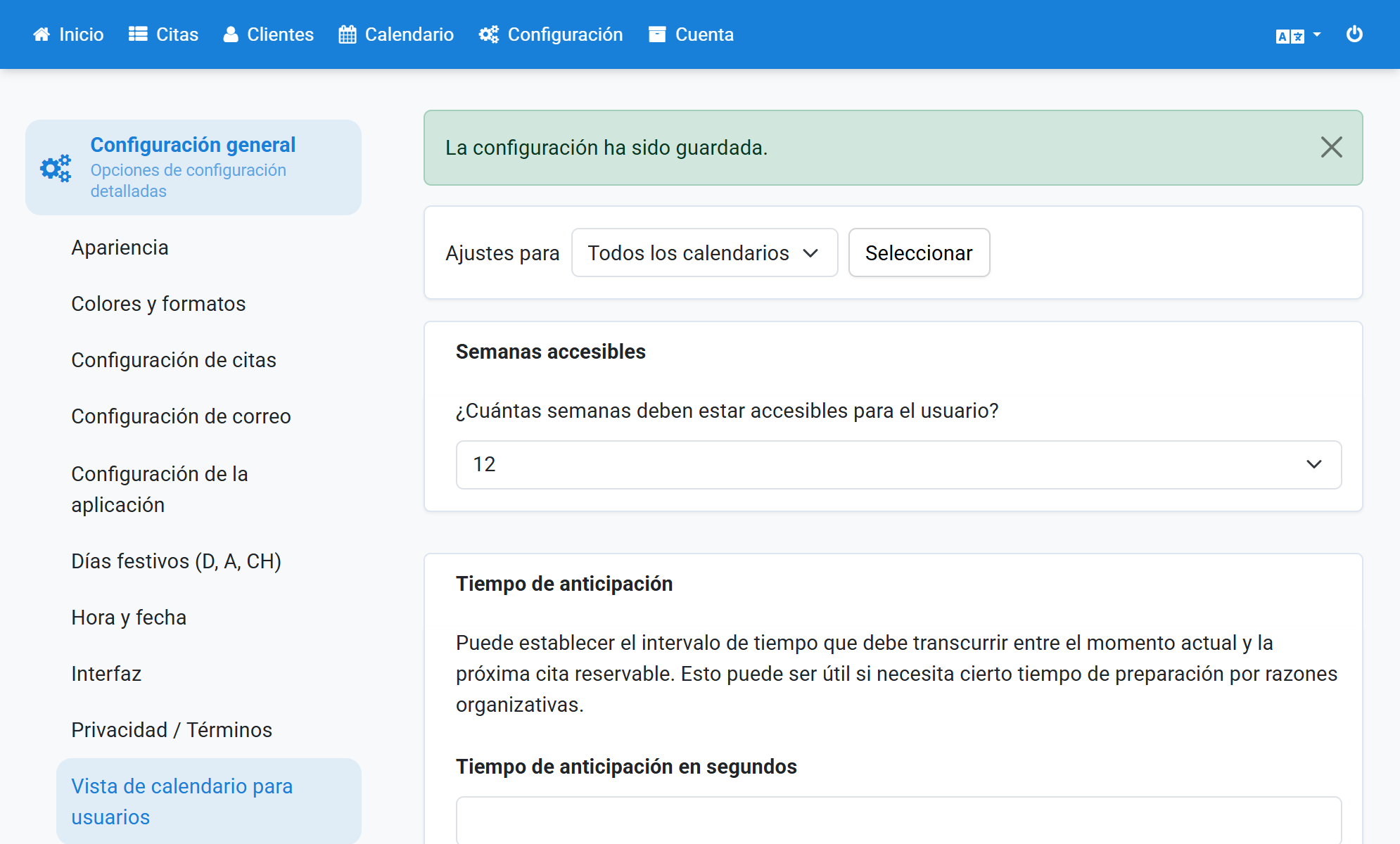 Haga clic en Calendario en la navegación
