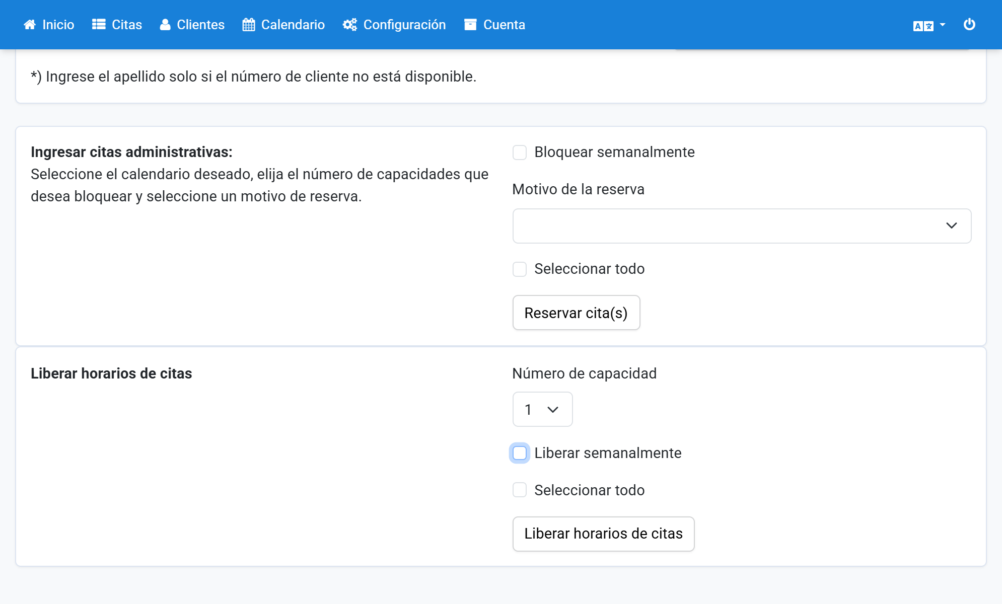 Haga clic en Liberar horarios de citas