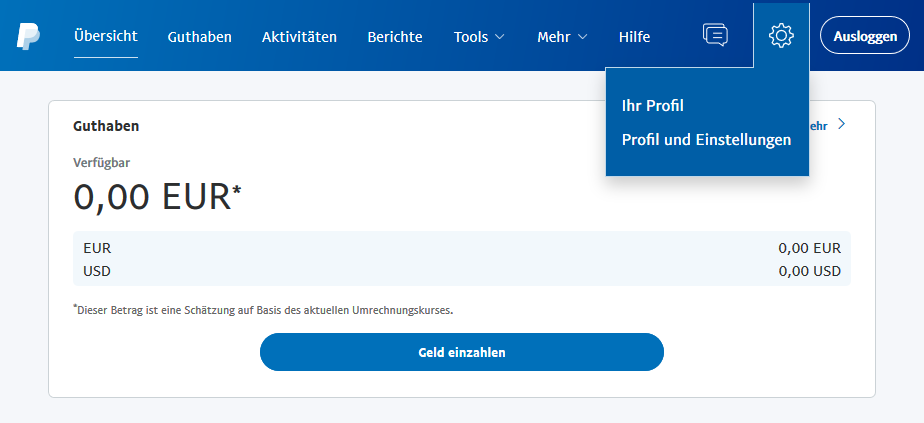 Inicie sesión en PayPal y abra Perfil y configuración