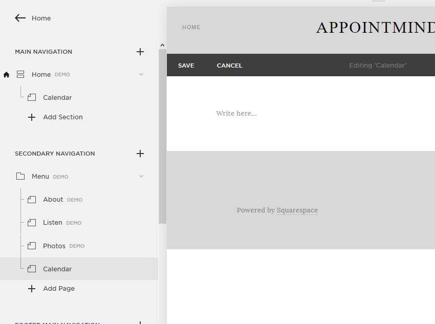 Inicie sesión en Squarespace y abra una página para editarla