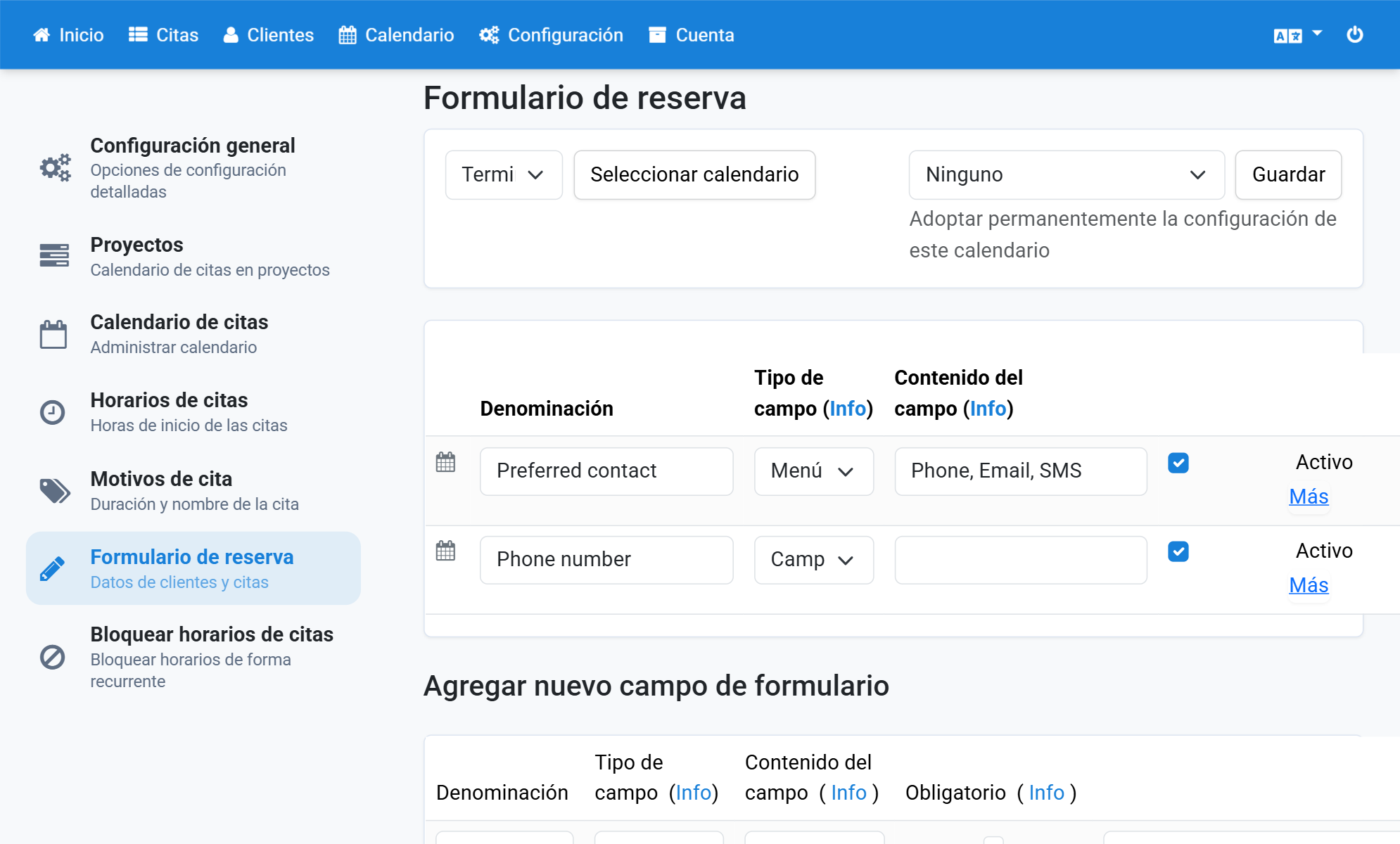 Haga clic en la navegación en Configuración
