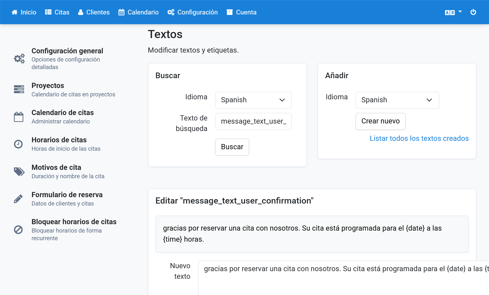 Si desea cambiar el texto de otro idioma, seleccione el idioma y haga clic en Buscar