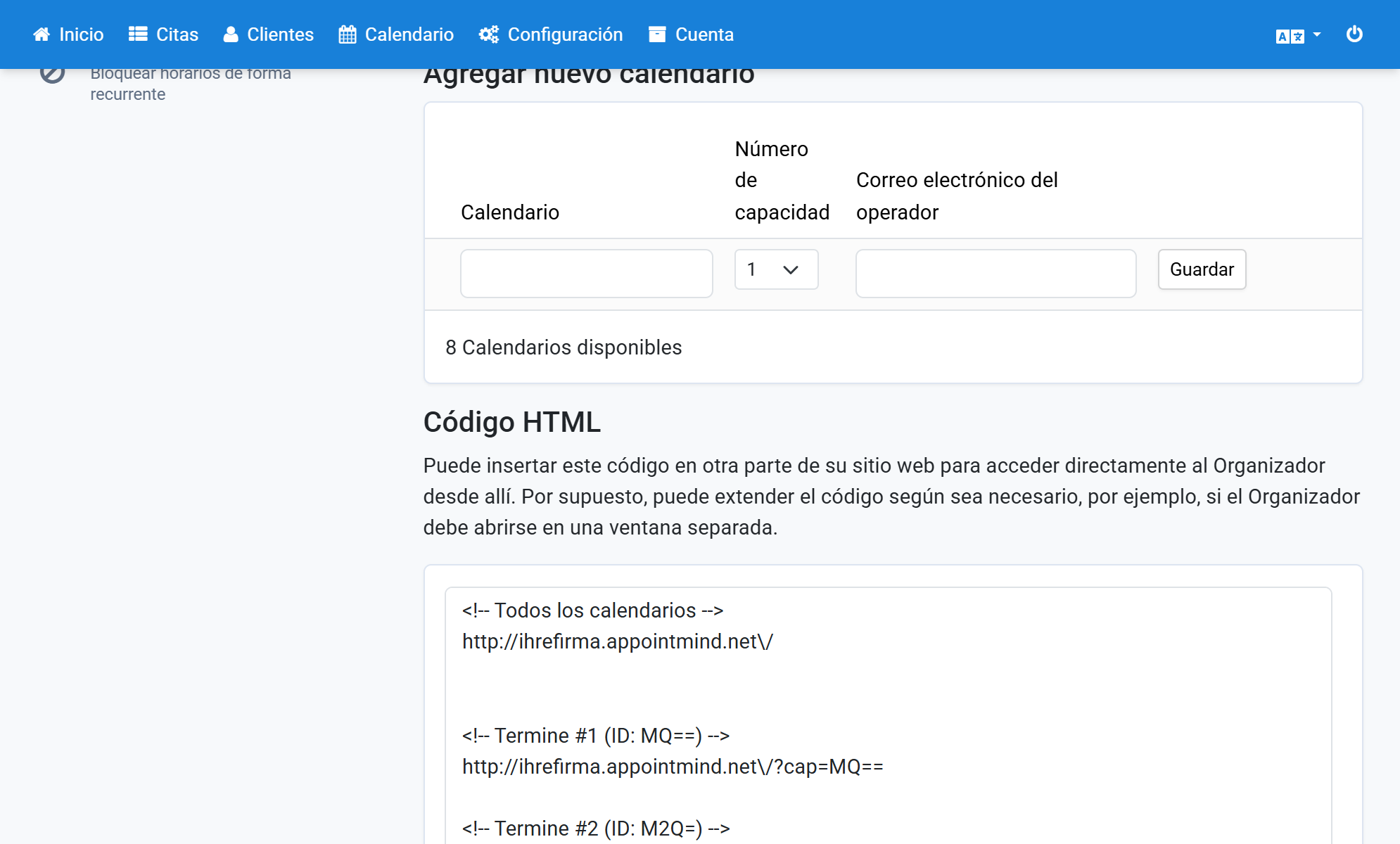 Desplácese hasta la sección Código HTML