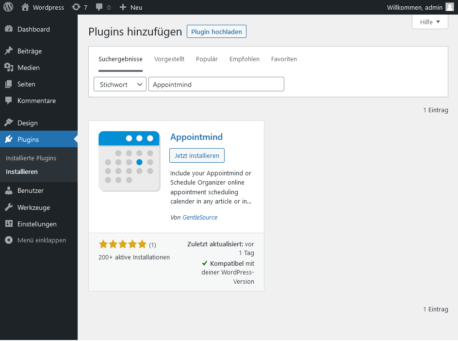 Busque Appointmind en Plugins > Añadir nuevo en WordPress