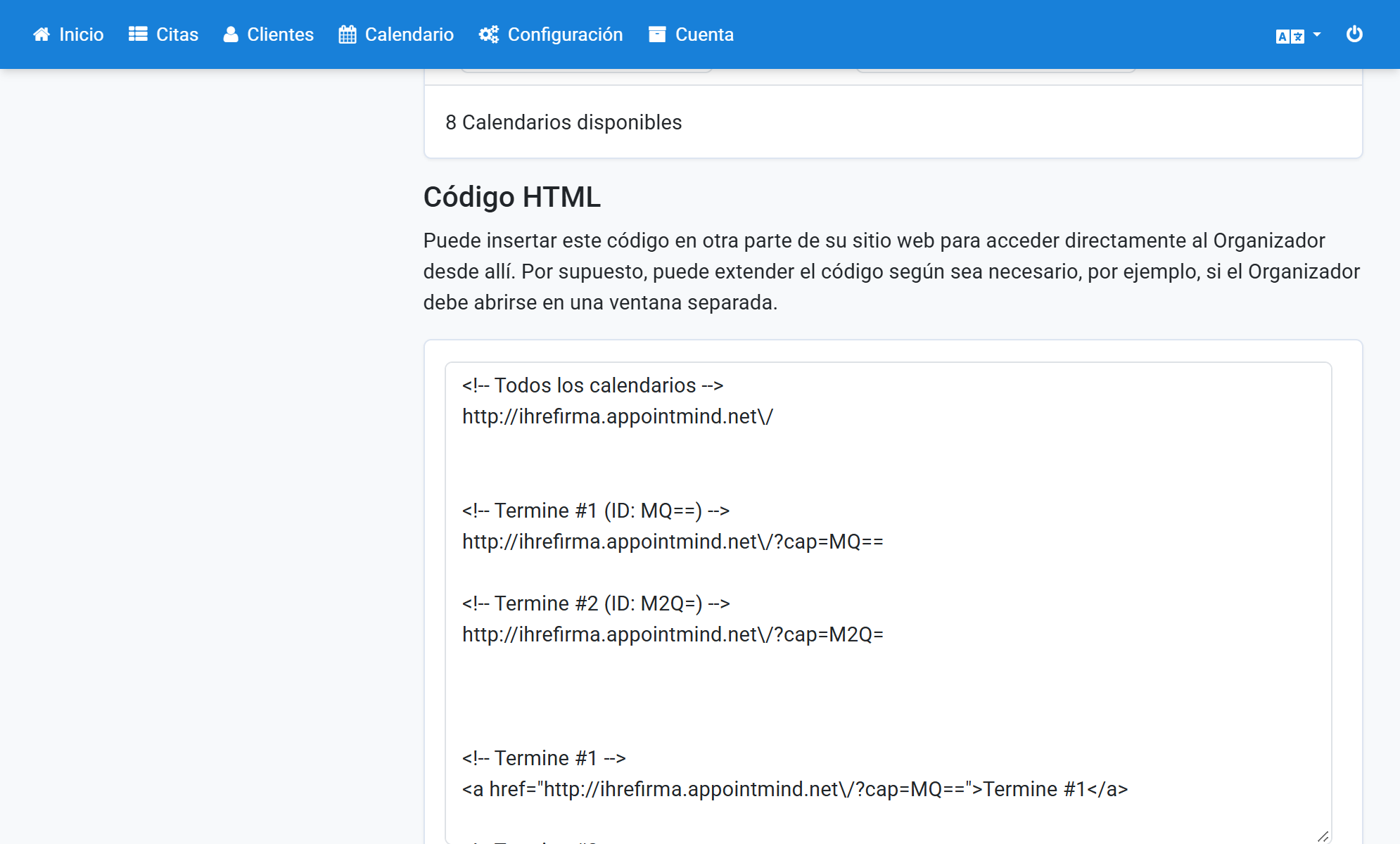 Seleccione y copie la URL del calendario