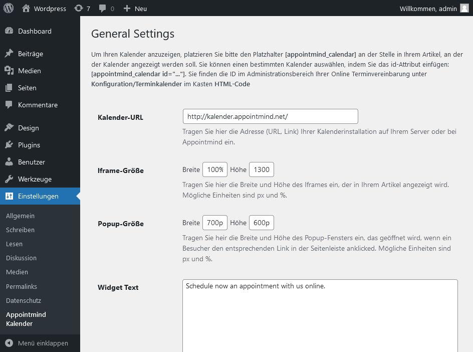 Pegue la URL del calendario en WordPress y guarde el cambio