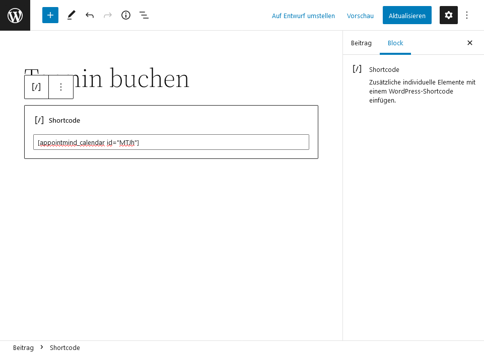 Pegue el shortcode en WordPress y guarde la entrada